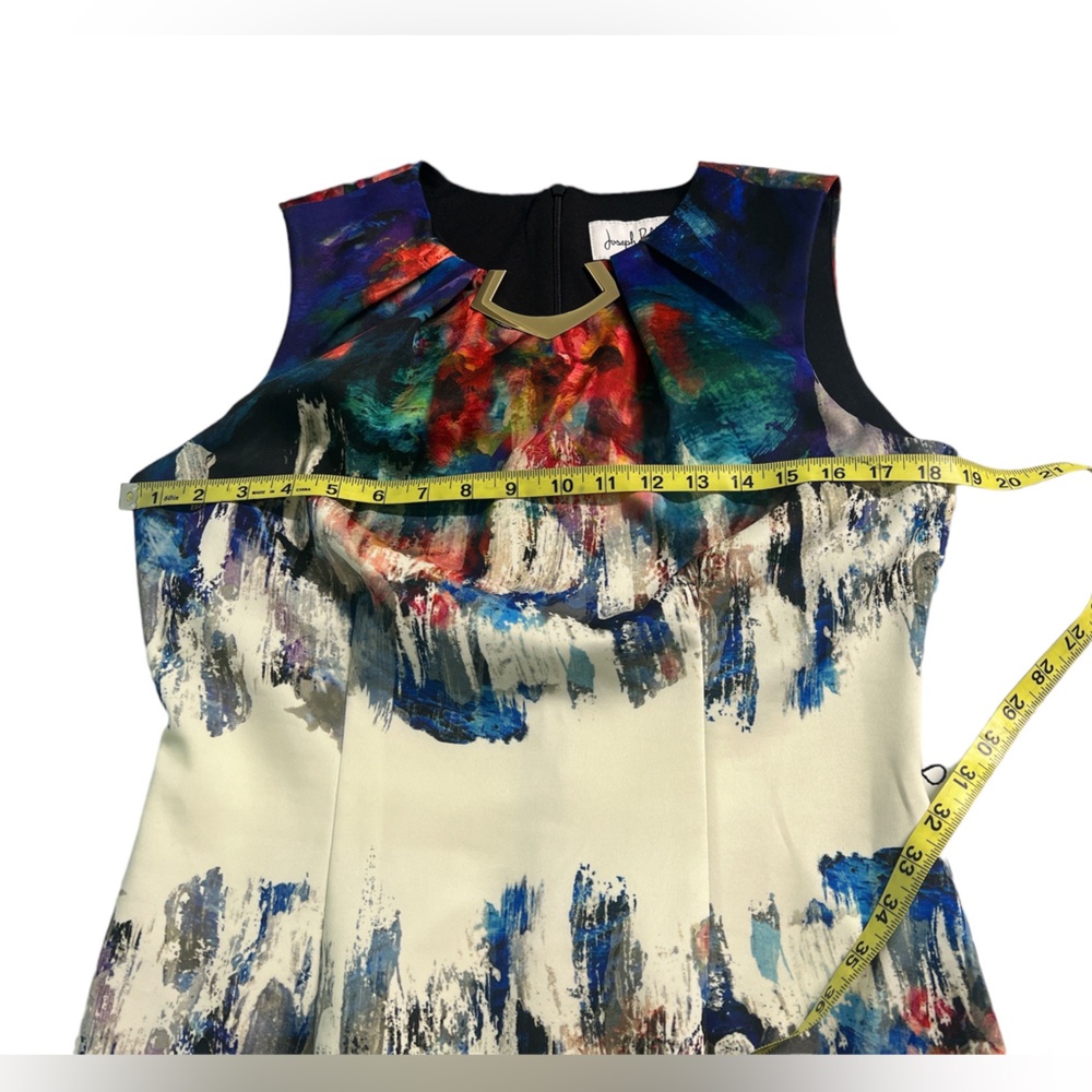 Joseph Ribkoff Watercolor Blue Red Abstract Sleeveless Sheath Dress With Belt - Picture 11 of 11